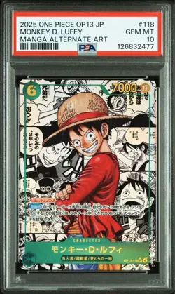 One Piece Card Luffy OP13 Will Inherited Comic Parallel PSA10 Rare - Image 1