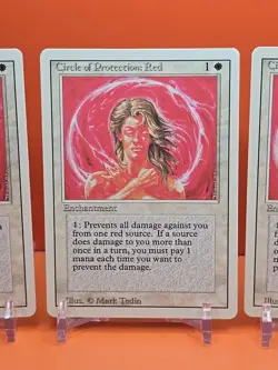⚪⚪⚪ (4) 1994 Magic The Gathering CIRCLE OF PROTECTION RED REVISED PLAYED ⚪1 - Image 3