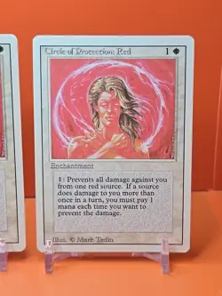 ⚪⚪⚪ (4) 1994 Magic The Gathering CIRCLE OF PROTECTION RED REVISED PLAYED ⚪1 - Image 5