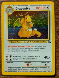 Pokemon TCG Dragonite Holo Rare Unlimited Mod Fossil 4/62 - Image 1