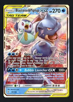 Blastoise & Piplup GX 38/236 Cosmic Eclipse Ultra Rare Pokemon TCG - Image 1