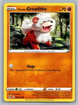 Hisuian Growlithe 83/196 Lost Origin Common Pokemon TCG 2022 - Image 1