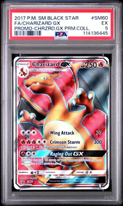 POKEMON BLACK STAR PROMO CHARIZARD GX SM60 FULL ART HOLO PSA 5 EX #114136445 - Image 1