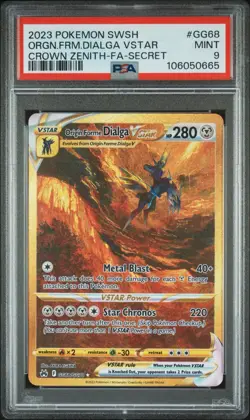 Pokemon 2023 Origin Forme Dialga VSTAR GG68 Gold Secret Rare Crown Zenith PSA 9 - Image 1