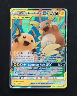 Raichu & Alolan Raichu GX Full Art Holo Card 54/236 Unified Minds NM Fast Ship! - Image 1