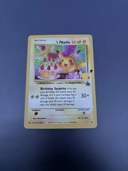 Pokemon Birthday Pikachu 25 Vintage Basic Mouse 50 HP Card Nintendo 1995 - Image 1