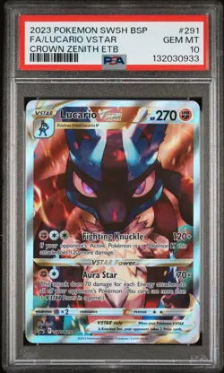 2023 POKEMON SWSH BLACK STAR PROMO #291 FULL ART/LUCARIO VSTAR PSA 10 - Image 1