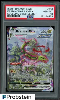 2021 Pokemon SWSH Evolving Skies Secret #218 FA Rayquaza VMAX PSA 10 - Image 1