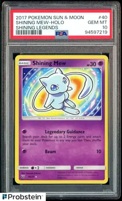 2017 Pokemon S & M Shining Mew #40 Shininig Legends Holo PSA 10 GEM MINT - Image 1