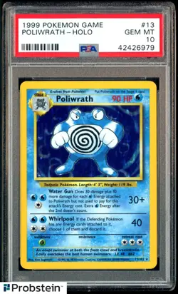 1999 Pokemon Game #13 Poliwrath Holo PSA 10 GEM MINT - Image 1