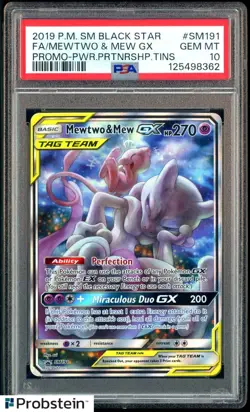 2019 Pokemon SM BSP Power Partnership Tins #SM191 FA Mewtwo & Mew GX PSA 10 - Image 1