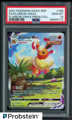 2021 Pokemon SWSH BSP Premium Collection #180 FA Flareon VMAX PSA 10 - Image 1