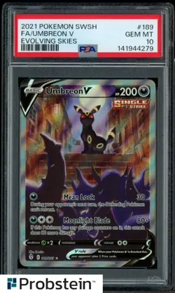 2021 Pokemon SWSH Evolving Skies #189 FA Umbreon V PSA 10 GEM MINT - Image 1