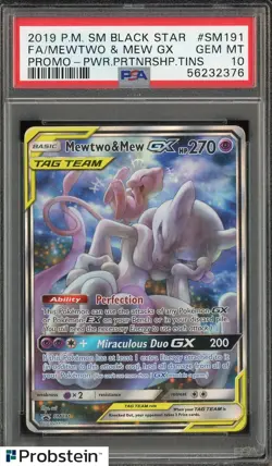 2019 Pokemon SM BSP Power Partnership Tins #SM191 FA Mewtwo & Mew GX PSA 10 - Image 1