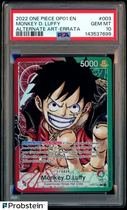 2022 One Piece OP01 EN Alternate Art Errata #003 Monkey D Luffy PSA 10 GEM MINT - Image 1