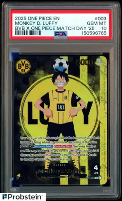 2025 ONE PIECE PROMOS BVB X ONE PIECE MATCH DAY 2025 #003 MONKEY D. LUFFY PSA 10 - Image 1
