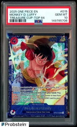 2025 One Piece EN Treasure Cup Top 64 #015 Monkey D Luffy PSA 10 GEM MINT - Image 1