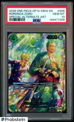 2026 ONE PIECE OP14-EB04-THE AZURE SEA'S SEVEN #006 RORONOA ZORO PSA 10 - Image 1