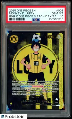 2025 ONE PIECE PROMOS BVB X ONE PIECE MATCH DAY 2025 #003 MONKEY D. LUFFY PSA 10 - Image 1