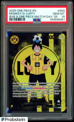 2025 ONE PIECE PROMOS BVB X ONE PIECE MATCH DAY 2025 #003 MONKEY D. LUFFY PSA 10 - Image 1