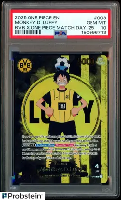 2025 ONE PIECE PROMOS BVB X ONE PIECE MATCH DAY 2025 #003 MONKEY D. LUFFY PSA 10 - Image 1