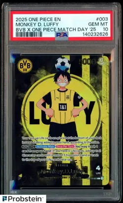 2025 ONE PIECE PROMOS BVB X ONE PIECE MATCH DAY 2025 #003 MONKEY D. LUFFY PSA 10 - Image 1