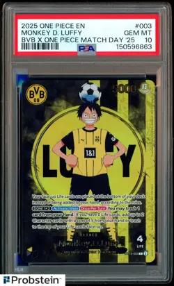 2025 ONE PIECE PROMOS BVB X ONE PIECE MATCH DAY 2025 #003 MONKEY D. LUFFY PSA 10 - Image 1