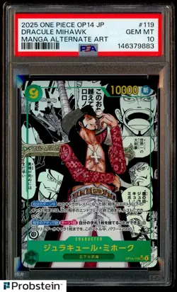 2025 One Piece OP14 Japanese #119 Dracule Mihawak Manga Alternate Art PSA 10 - Image 1