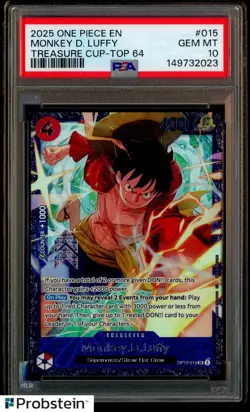 2025 One Piece EN Treasure Cup Top 64 #015 Monkey D Luffy PSA 10 GEM MINT - Image 1