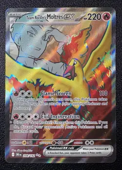 Pokemon Team Rocket's Moltres ex Ultra Rare Full Art Holo 208/182 Destined - Image 1