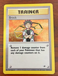 Pokemon card - Trainer- Brock #15 - Gym Heroes 2000 - Holo Rare Swirl - Image 1