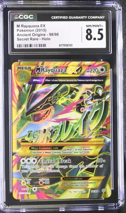 CGC 8.5 M Rayquaza EX 2015 Ancient Origins 98/98 Secret Rare Holo Pokemon Card - Image 1