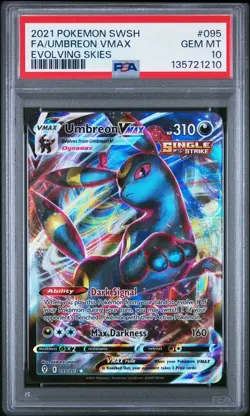 2021 POKEMON SWORD & SHIELD EVOLVING SKIES #095 FULL ART/UMBREON VMAX PSA 10 - Image 1