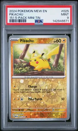 2024 POKEMON MEW EN-151 151 5-PACK MINI TIN #025 PIKACHU PSA 9 - Image 1