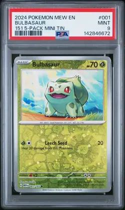 2024 POKEMON MEW EN-151 151 5-PACK MINI TIN #001 BULBASAUR PSA 9 - Image 1