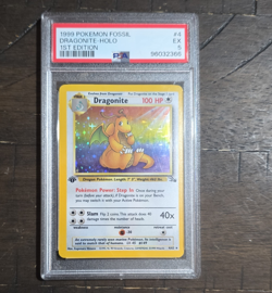 Pokemon Dragonite Holo Rare Card 4/62 Fossil 1st Edition PSA EX 5 1999 - Image 1