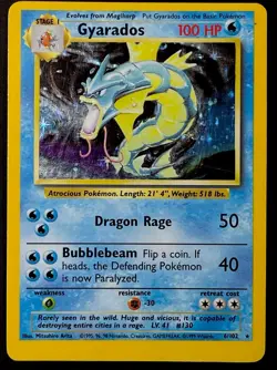 GYARADOS POKEMON CARD 1995 HOLO RARE 6/102 Error Fat Bottom Misprint Wizard WOTC - Image 1