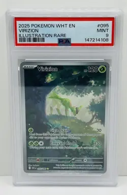 🔥2025 POKEMON WHT EN-WHITE FLARE ILLUSTRATION RARE #095 VIRIZION PSA 9!🔥 - Image 1