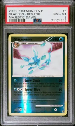 2008 POKEMON DIAMOND & PEARL MAJESTIC DAWN #20 GLACEON-HOLO COSMOS PSA 8 - Image 1