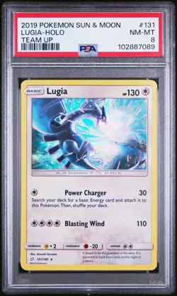 LUGIA 131 HOLO - 2019 POKEMON SUN & MOON TEAM UP PSA 8 - Image 1