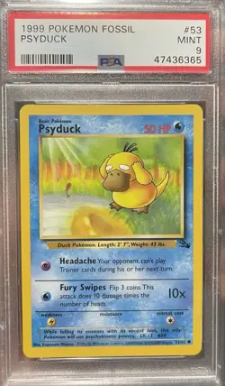 PSA 9 1999-2000 Red Logo Fossil Pokemon TCG Psyduck Non-Holo Pokemon Card - Image 1
