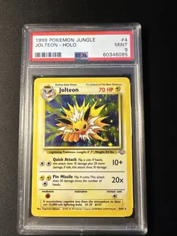 1999 Pokemon TCG Jolteon Jungle Holo Unlimited Rare Card 4/64 PSA Graded 9 - Image 1