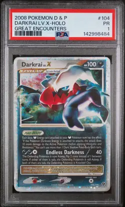 2008 POKEMON DIAMOND & PEARL GREAT ENCOUNTERS #104 DARKRAI LV.X-HOLO PSA 1 - Image 1