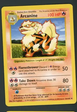 Arcanine 023/102 Base Set (Shadowless) Pokemon Card NM - Image 1