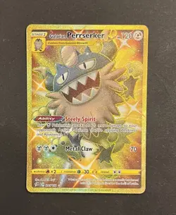 Pokemon Galarian Perrserker Gold Secret Rare 205/192 Rebel Clash NM - Image 1