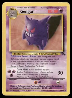 Pokemon Cards Gengar 20/62 Unlimited Fossil Rare DMG *CREASE* - Image 1