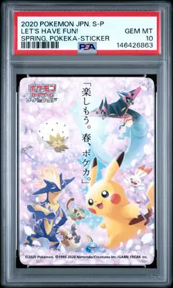 2020 POKEMON JAPANESE S PROMO STICKER LET'S HAVE FUN! SPRING, POKEKA PSA 10 - Image 1