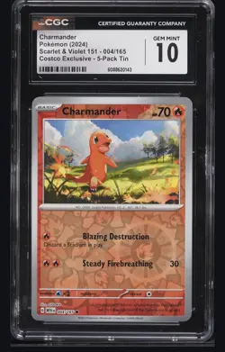 Charmander 004/165 CGC 10 Gem Mint Costco Exclusive Pokemon Card Promo Cosmo Hol - Image 1