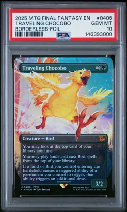 MTG Final Fantasy English Traveling Chocobo Borderless 0406 Foil PSA 10 GEM MT - Image 1