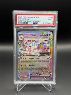 PSA 9 2025 Pokemon Prismatic Evolutions Sylveon ex 041/131 Stamped Surprise Box - Image 1